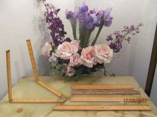 LAST RULE !! Vintage Lot of Four Wood Rulers and One Rabone Boxwood & Brass Folding Ruler