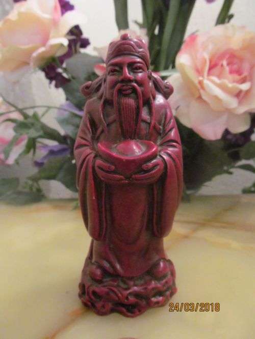 LU (LUK) !! Vintage Solid Red Resin Chinese Figurine of Lu (Luk) Wise Man / Wealth