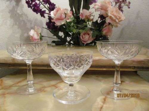 STAR SPARKLE !! Vintage Lot of Three Crystal Items - 2 Identical Champagne & Sundae Glass