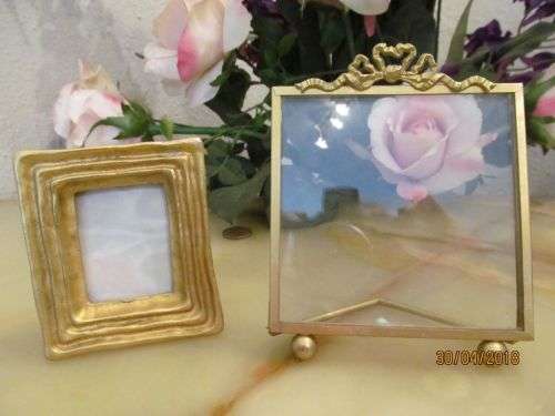 MEMORY EMBRACE !! Vintage Lot of Two Cast Metal Gold Photo Frames