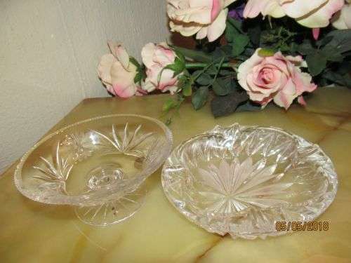 STARBURST DUO !! Vintage Lot of Two Cut Lead Crystal Items - Pedestal Sweets Dish & Ashtray