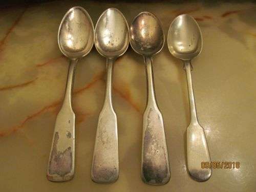 IMPERIAL RUSSIA !! Lot of 3 Antique (1800's) Josef Fraget & Plaque SP Teaspoons & One Gem Teaspoon