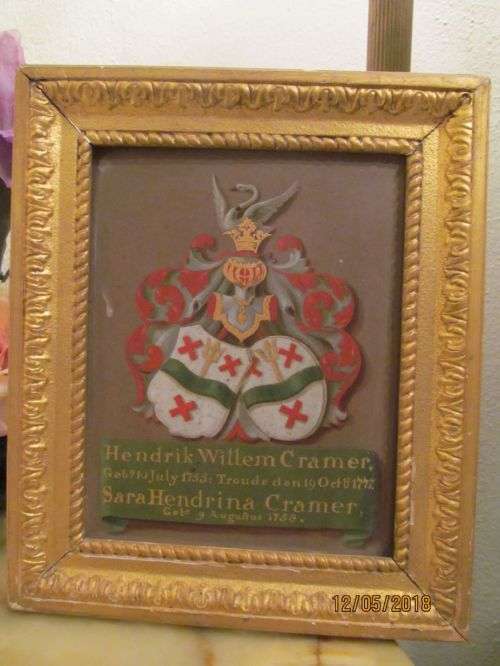 18th CENTURY !! Vintage Framed Antique 1777 Wood Panel - Marriage Commemoration