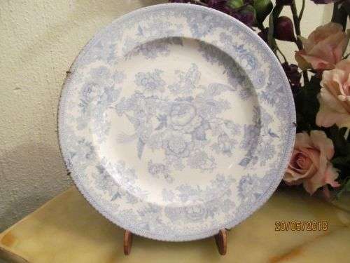 ASIATIC BLUE !! Antique 1800's Ceramic Blue Asiatic Pheasant Plate - Decorative Cabinet/Wall Plate