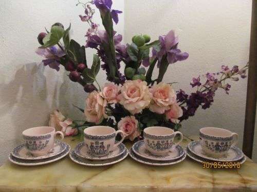 JOHNSON BROS !! Vintage (1970-80's) Lot of 4 Old Granite Ceramic Tea Trios - Rare Double Appointment