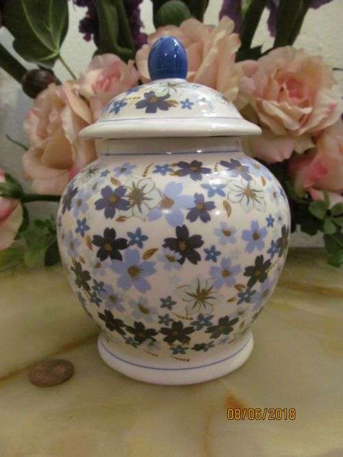 NIGHTSHADES !! Vintage Fine Porcelain Lidded Ginger Jar Decorated in Yesterday,Today & Tomorrow
