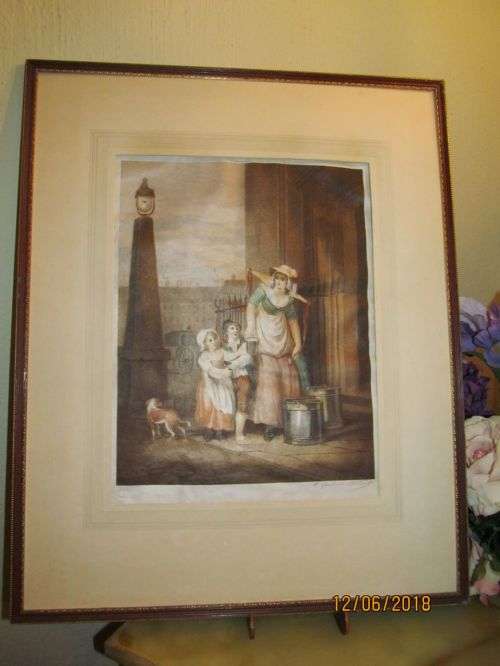 E.JACKSON STODART !! Rare Vintage 1926 Framed 15-Color Stipple Engraving - Cries of London - Signed