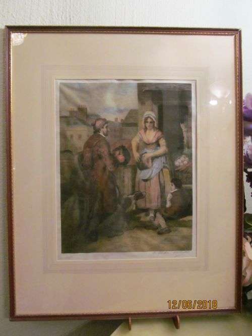 JACKSON STODART !! Rare Vintage 1926 Framed 15-Color Stipple Engraving - Cries of London - Signed