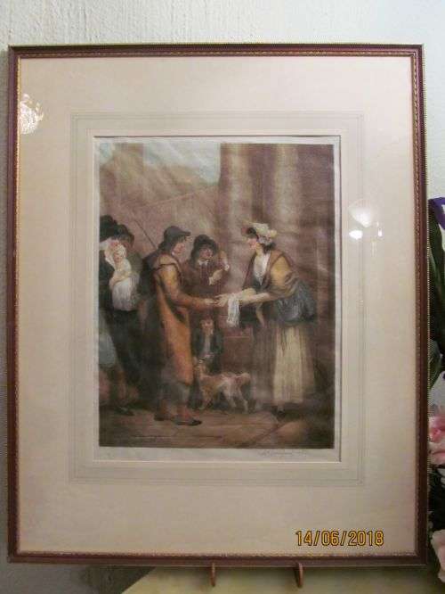 H.SCOTT BRIDGWATER !! Rare Vintage 1925 Framed Stipple Engraving - Cries of London - Signed