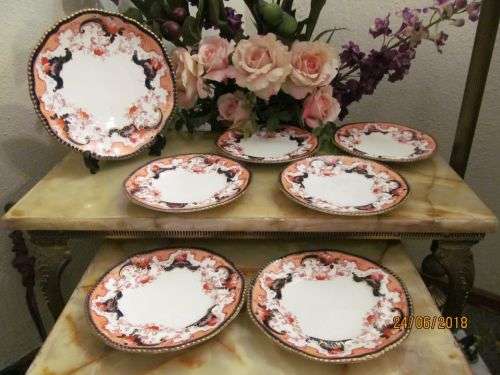 BISHOP & STONIER !! Rare Antique (1891-1936) Set of Bisto Mark Ceramic Plates - 1 Dinner & 6 Salad