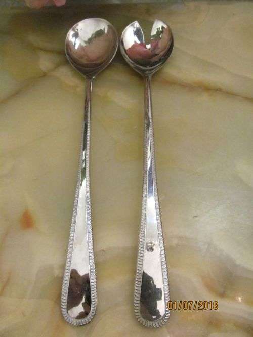 BRAMA !! Vintage Set of Brama Silver Plated Art Deco Salad Servers - Dovetail