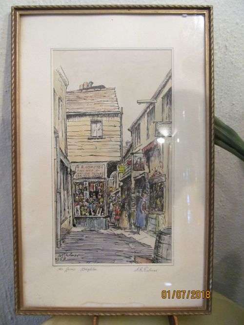 AR CULMER !! Framed Vintage Hand Color Lithograph -"The Lanes,Brighton" After Ronald Searle - Signed