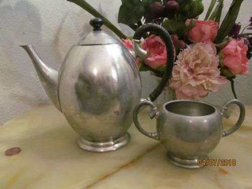 METAWA !! Vintage Set of Metawa Holland Etain Pur Pewter Teapot & Sugar Bowl