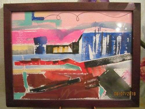 NICOLOV !! Vintage Framed Mixed Media - Abstract Art - Sally Nicolov