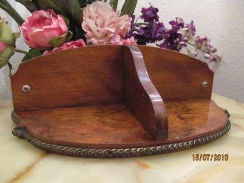 BURR WALNUT !! Vintage Polished Burr Walnut & Brass Wall Shelf - Double Stand