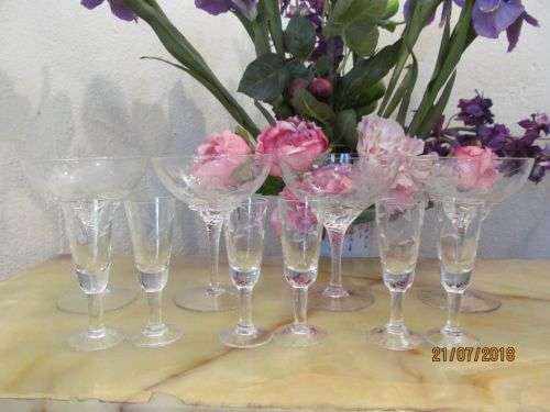 TEQUILA MAGIC !! Vintage Lot / Sets of 4 Crystal Margarita Glasses & 6 Shot Glasses