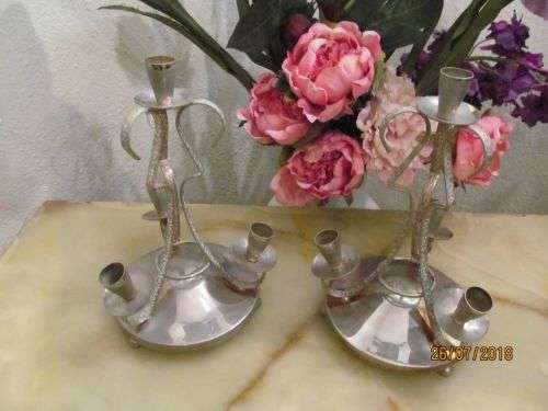 CANDELABRACDABRA !! Vintage Pair of Silver Plated Four Slot Candelabra - Deco Art Deco