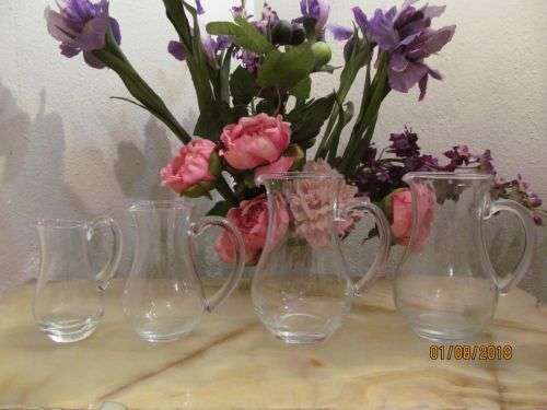 ALL FOUR ONE !! Vintage Set of Four Graduating Transparent Glass Pitchers - Multi Purpose