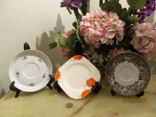 BURLEIGH + !! Vintage Lot of Rare Fine Porcelain Replacement Items - Tea Plate & 2 Saucers