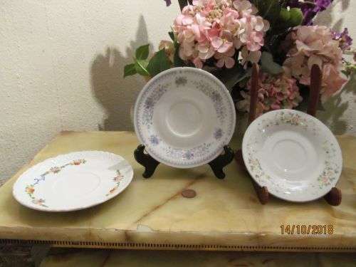 SAUCERS !! Vintage Lot of Fine Porcelain Saucers -Two in Noritake Patterns & One Large Transfer Ware