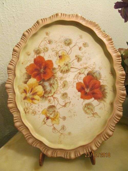 NASTURTIUM !! Very Rare Antique 1898 Ceramic Barkers & Kent Decorative Ceramic Platter