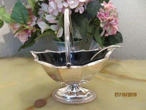 MAJESTIC GEORGIAN !! Rare Antique SP Georgian Art Deco Style Sugar Basket with Cobalt Glass Inner