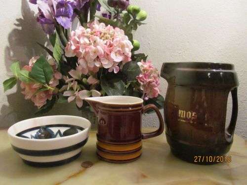 COLLECTABLES !! Vintage Lot of Signed Studio Art Pottery Bowl & Two Ceramic Pitchers/Jugs