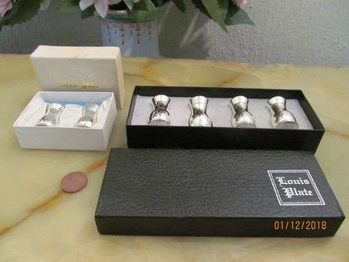 LOUIS PLATE !! Vintage Lot of Two Boxed Unused Sets of Silver Plated Salt n Pepper Shakers - 6 Items