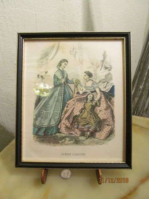 VICTORIAN ERA 2 !! Vintage Framed Antique Etching Print 1865 - La Mode Illustree