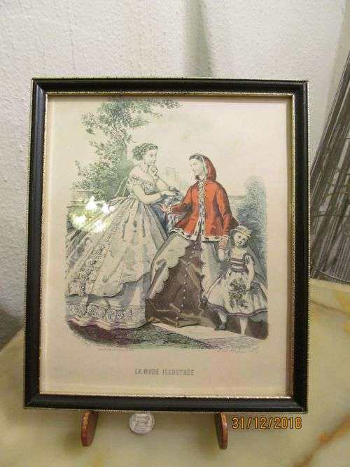 VICTORIAN ERA 3 !! Vintage Framed Antique Etching Print 1865 - La Mode Illustree