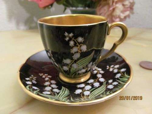 CARLTON WARE !! Rare Vintage 1930's Fine Porcelain Carlton Ware England Demitasse Duo -Enamel & Gold