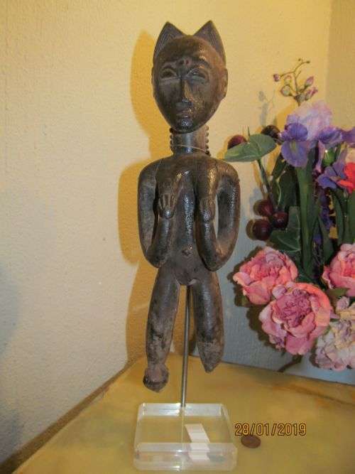 LUBA !! Rare Antique African Carved Wood Fertility Statue with Stand - Possibly Congolese Luba