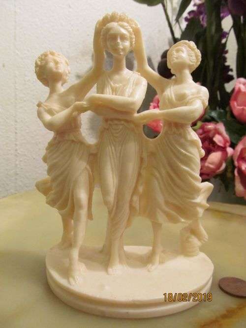 THE GRACES !! Vintage Marbelite Classical Greek Sculpture of the 3 Graces - Made in Italy