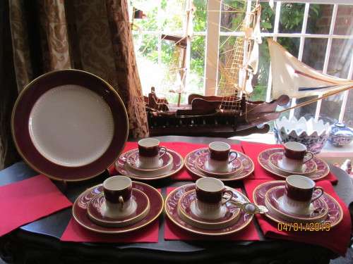 CLARET RED  !! Vintage 1950's Lot/Set of Simpsons Ambassador Fine Porcelain Items 19 pieces