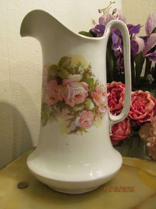 H & K TUNSTAL !! Large Rare Antique 1900-1924 Ceramic Hollinshead & Kirkham Water Pitcher