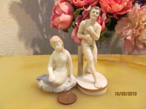 CAPODIMONTE + !! Vintage Lot of Two Fine Porcelain Figurines - Capodimonte Male & Unmarked Mermaid