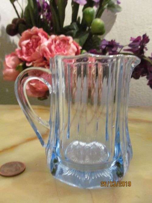 AQUA BLUE !! Vintage Cut Glass Creamer - Facets in Aquamarine Color