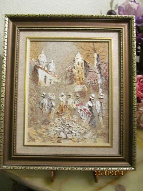 BORIS CHEZAR 2 !! Vintage Framed Oil/Sand on Board - Cityscape Street Scene - World Renowned Artist