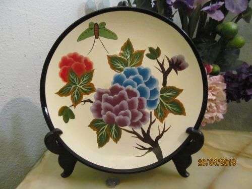 CHINA MADE !! Hand Painted Vintage Sturdy Ceramic Decorative Peony Display Plate