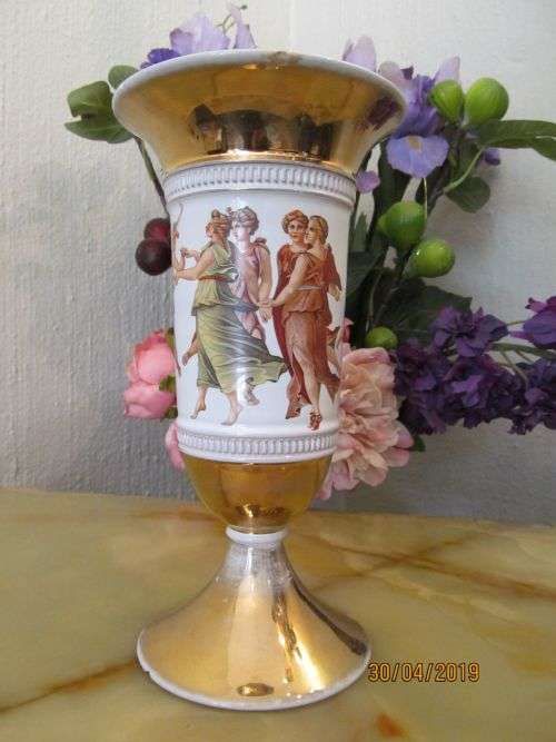 FLORENTINE !! Vintage Hand Made Italian Florentine Porcelain Vase / Urn - Florence, Italy