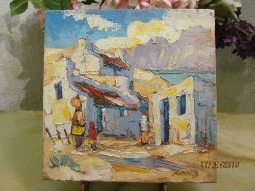 IMPRESSIONS !! Contemporary Block Framed Heavy Palette on Canvas Painting - Impressionist Scene