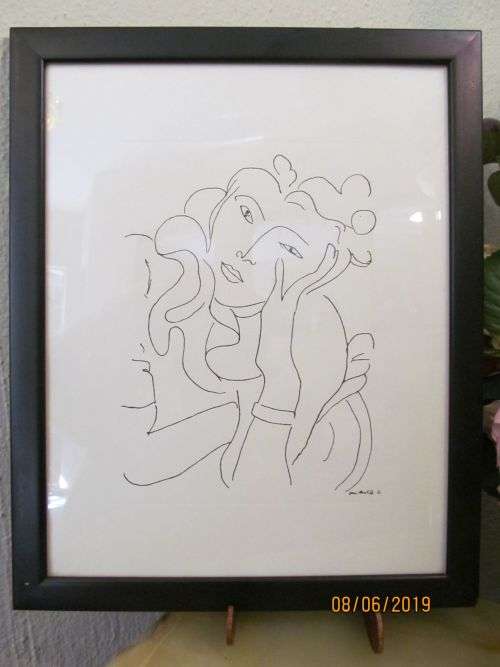 HENRI MATISSE !! Rare Vintage Framed Lithograph - La Fleur by Henri Matisse - Signed/Dated