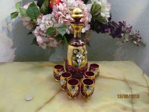 VENETIAN 2 !! Vintage Lot / Set of Six Venetian Glasses and One Superb Decanter