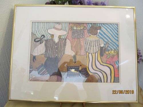 DELIA GREIG !! Framed Vintage 1983 Mixed Media Painting - Fashion Impressionism Art - Signed