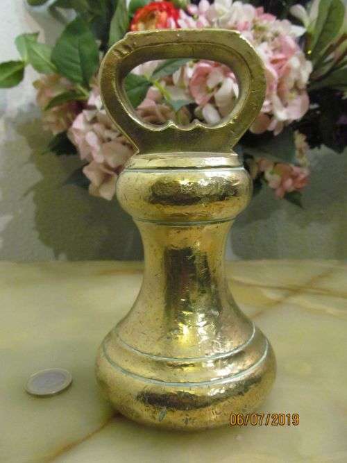 BELL WEIGHT !! Rare Victorian Antique 1850-1900 Brass 7lb Bell Weight - Cast Iron Inner