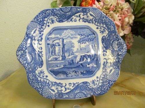 SPODE !! Vintage Collectable Italian Blue Design Spode Fine Porcelain Cake Plate