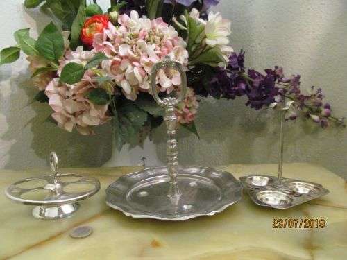 TRICRUETS !! Vintage Lot of Three Different Silver Plated Cruet Stands