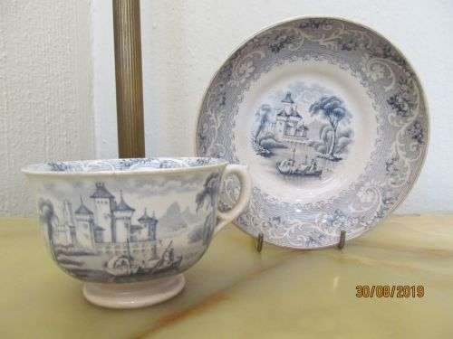 RHINE !! Rare Antique 1872 - 1895 Ceramic Brough & Blackhurst Tea Duo - Rhine Pattern