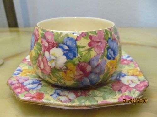 ROYAL WINTON !! Vintage Lot/Set of Grimwades Fine Porcelain Sugar Bowl & Tray - Sweet Pea Pattern