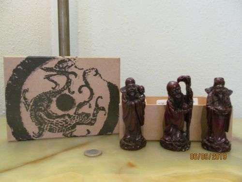 THREE WISE MEN !! Vintage Collectable Set of 3 Boxed Chinese Resin Wise Men Figurines